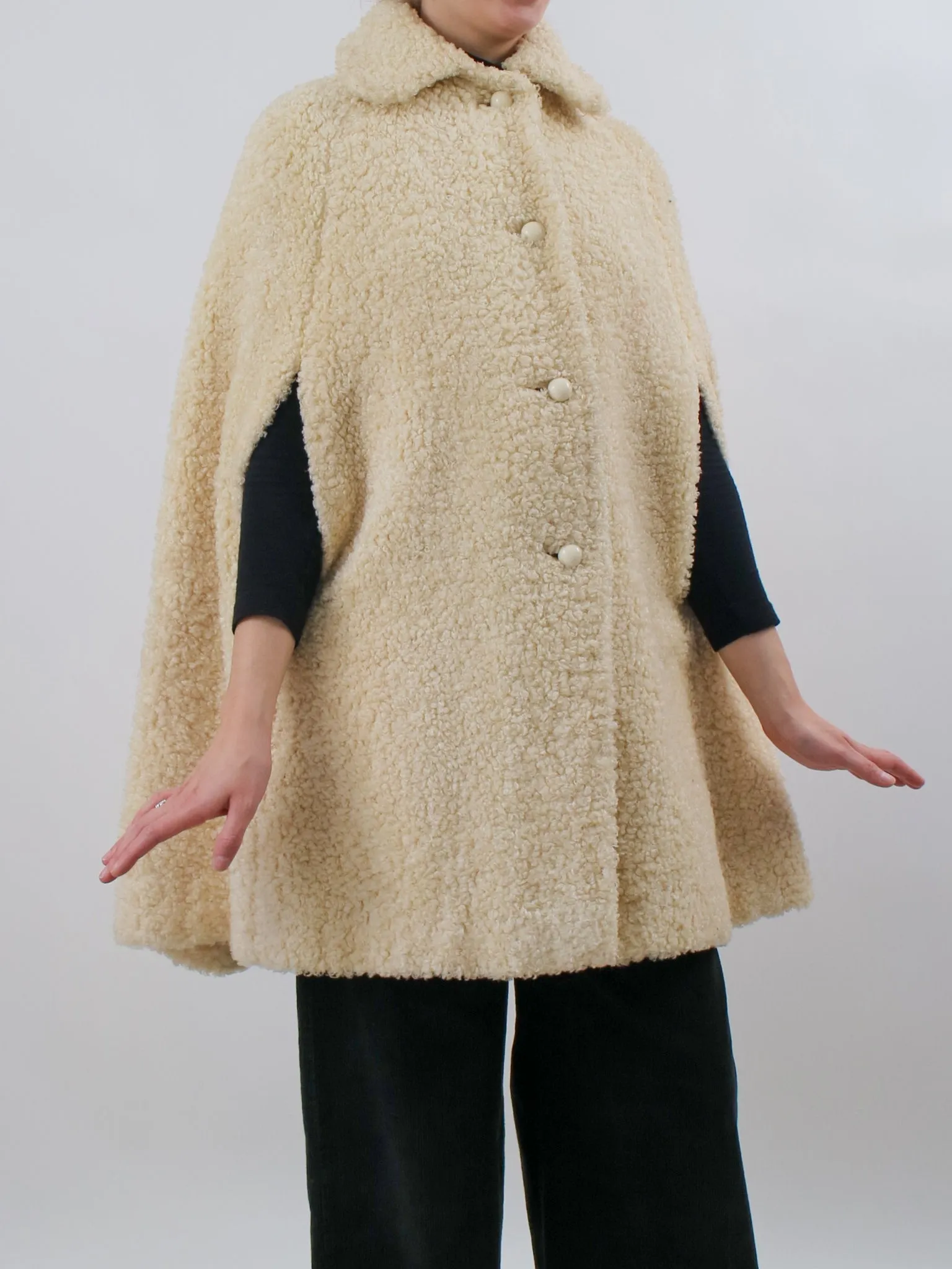 1960s Off-white Boucle Wool Cape by Wetherall