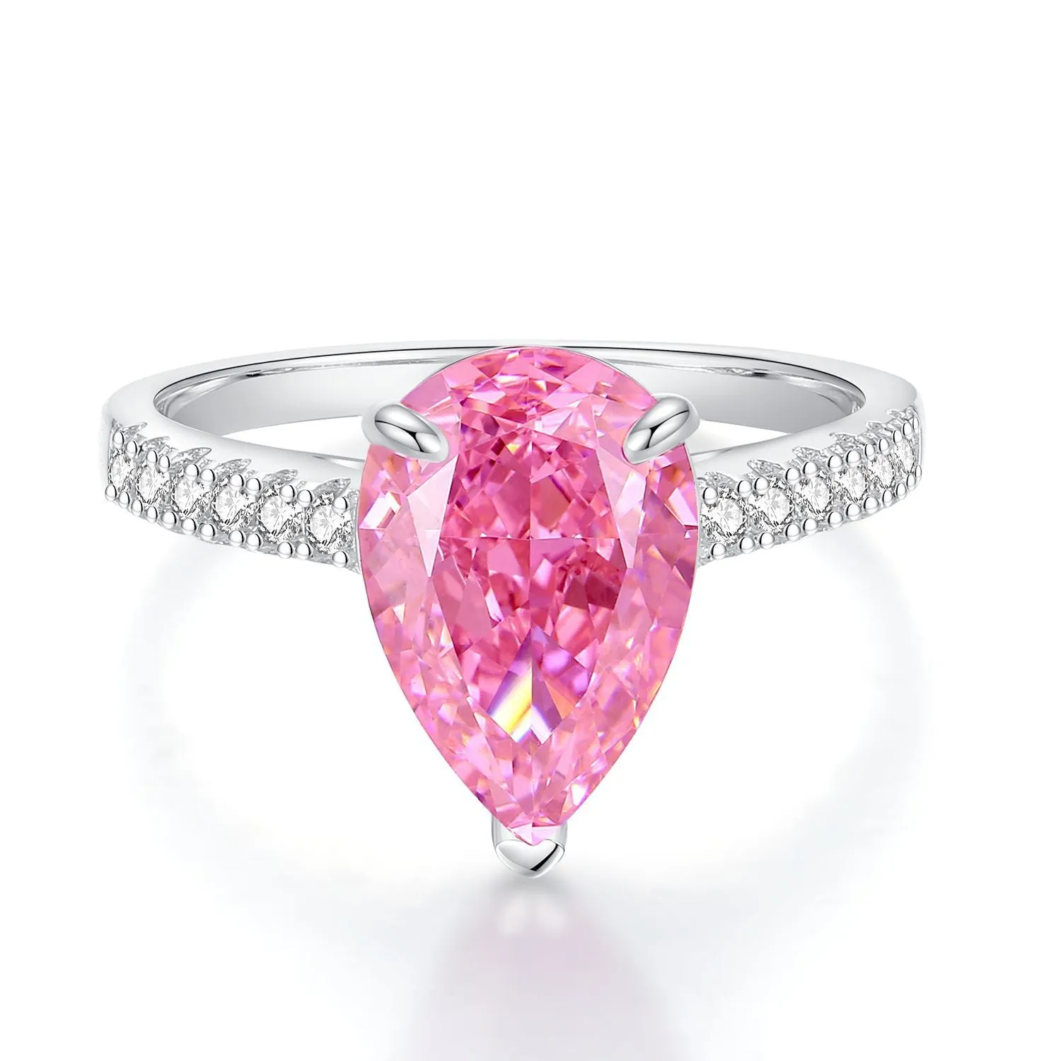 925 Pure Silver Ring With Pink Diamonds and Zirconia
