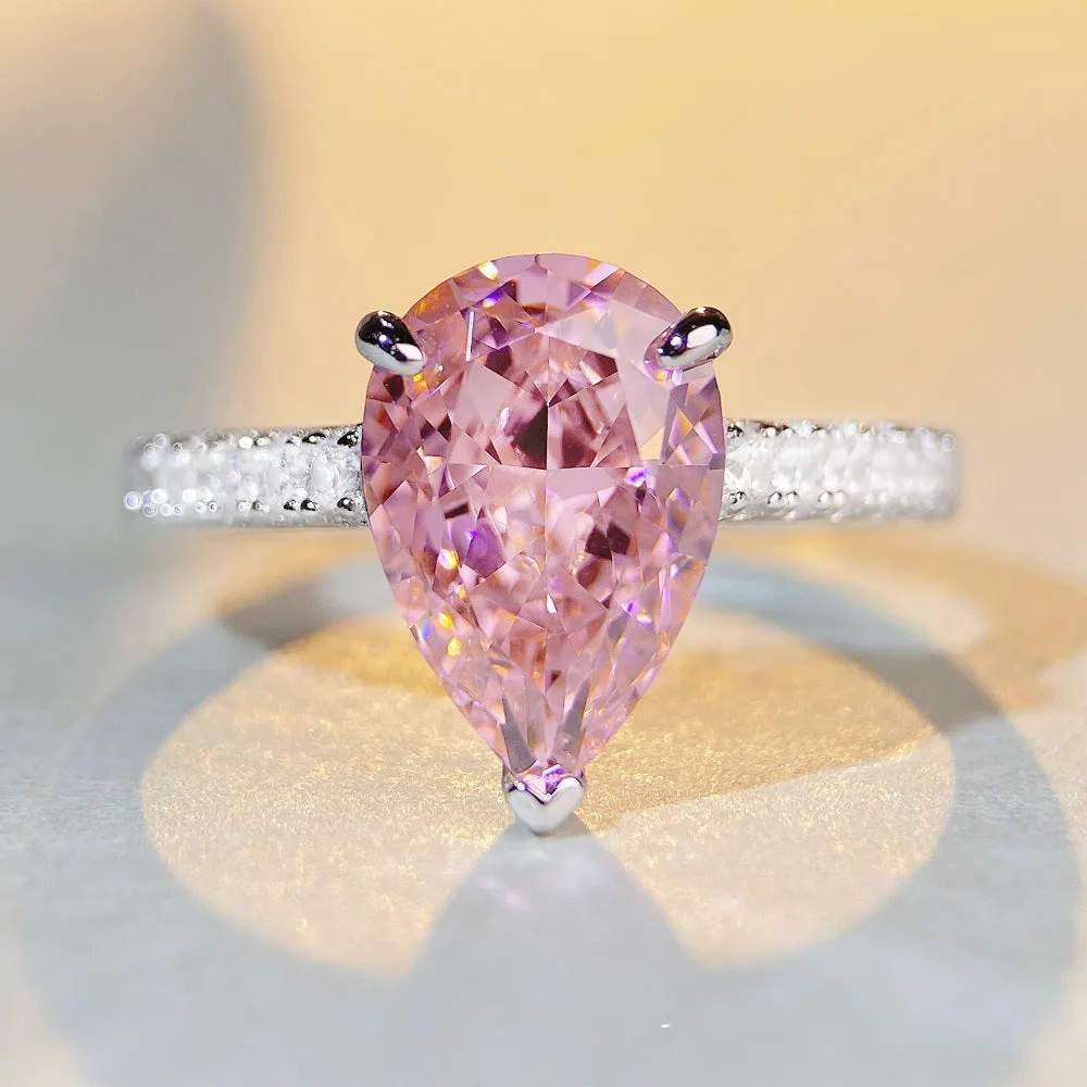 925 Pure Silver Ring With Pink Diamonds and Zirconia