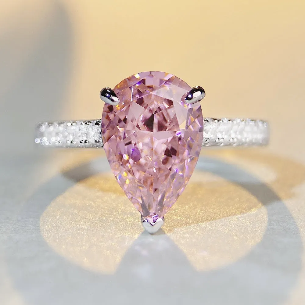 925 Pure Silver Ring With Pink Diamonds and Zirconia