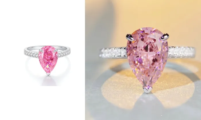 925 Pure Silver Ring With Pink Diamonds and Zirconia