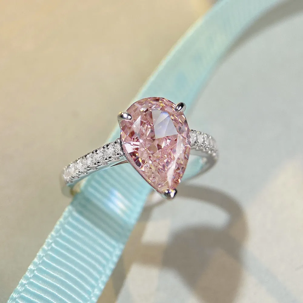 925 Pure Silver Ring With Pink Diamonds and Zirconia