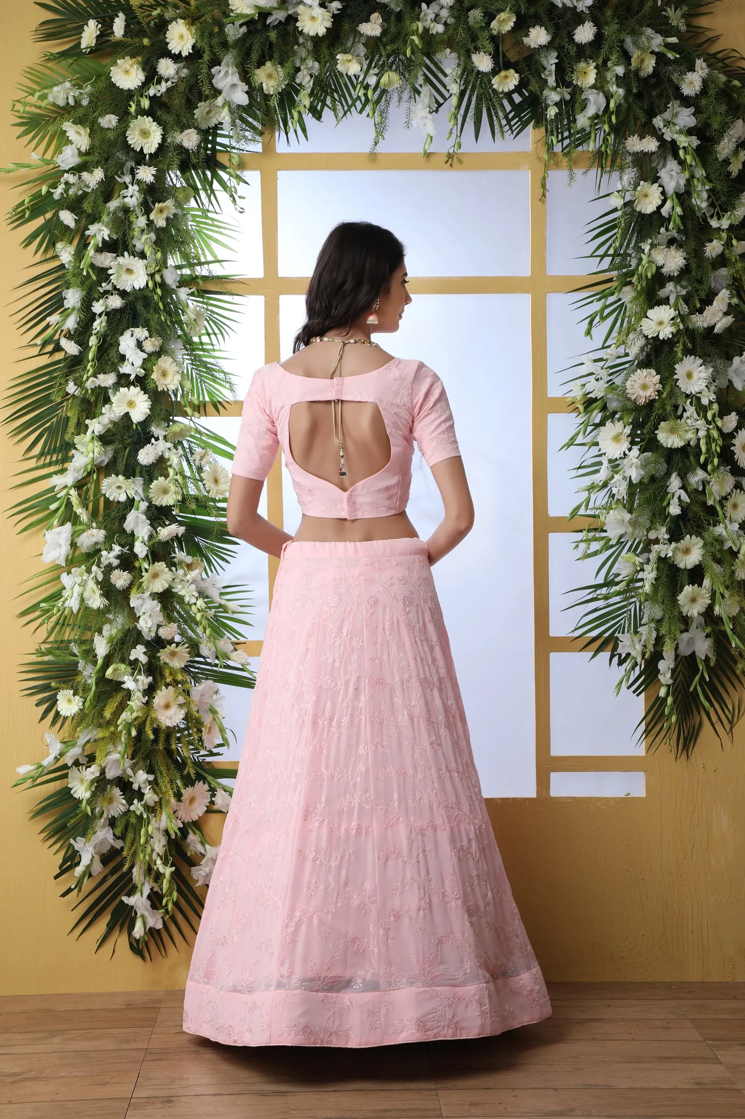 Adorable Light Pink Georgette Lehenga Choli