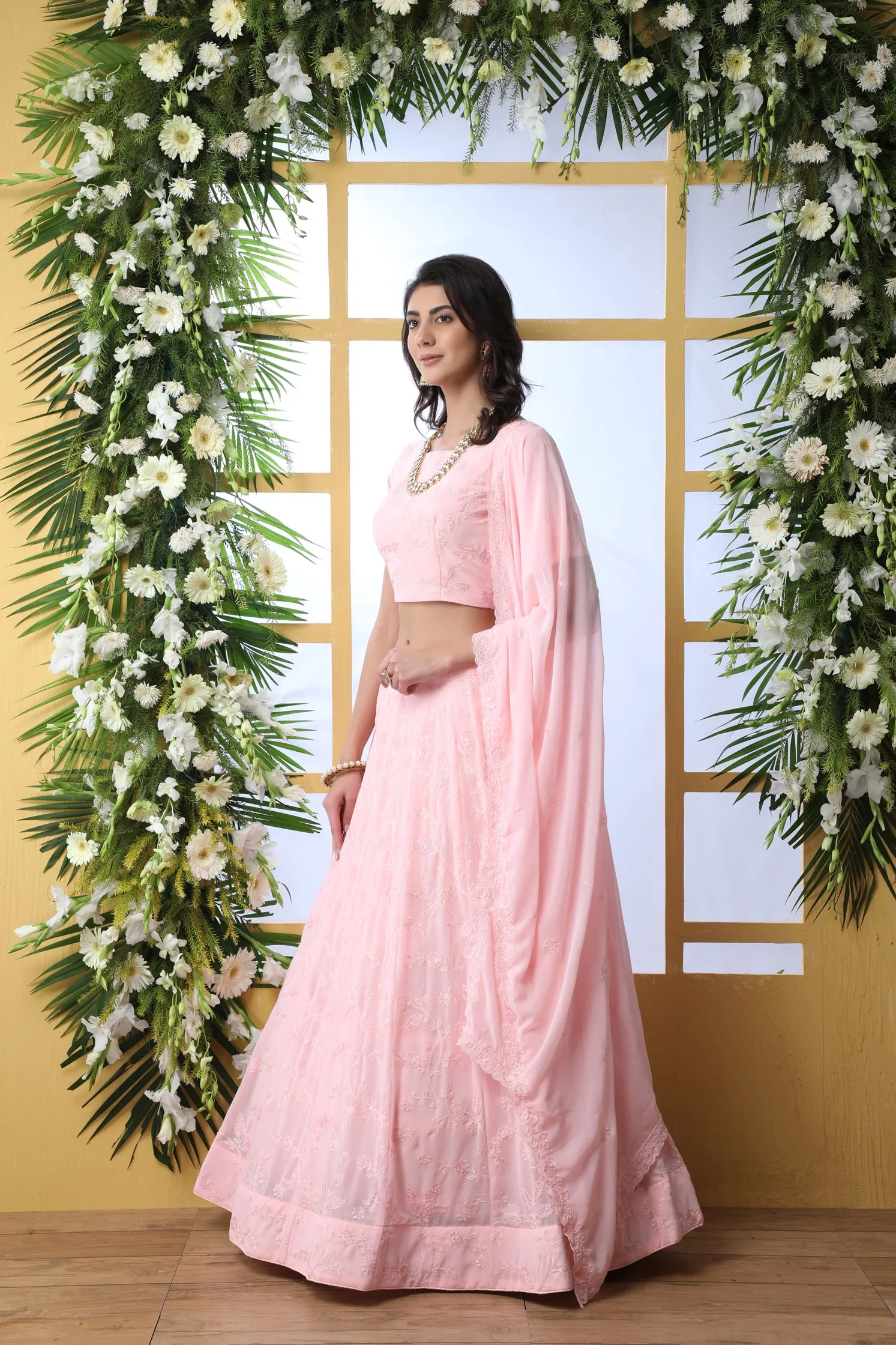 Adorable Light Pink Georgette Lehenga Choli