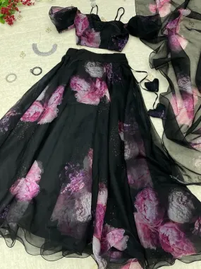 Adorable Organza Silk Black Color Lehenga Choli