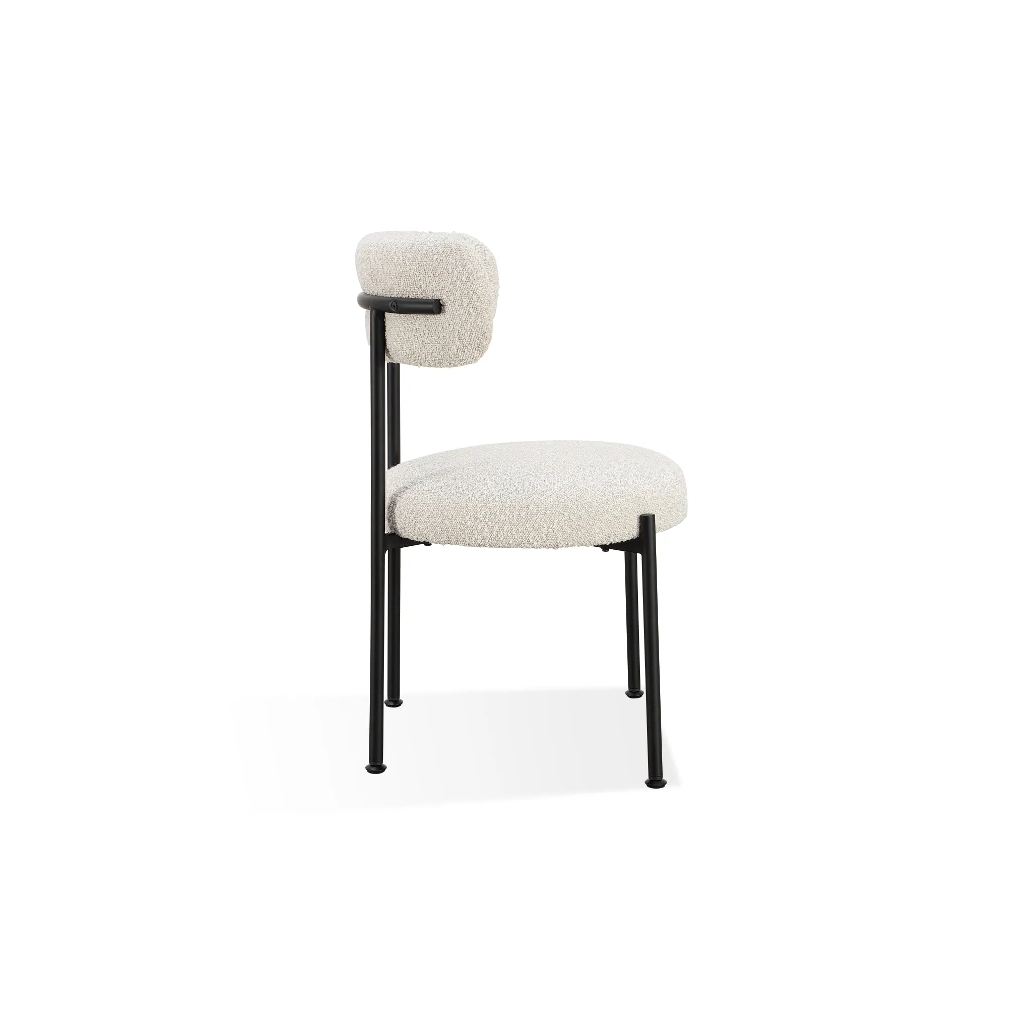 Aere Boucle Upholstered Metal Leg Dining Chair in Ivory and Black
