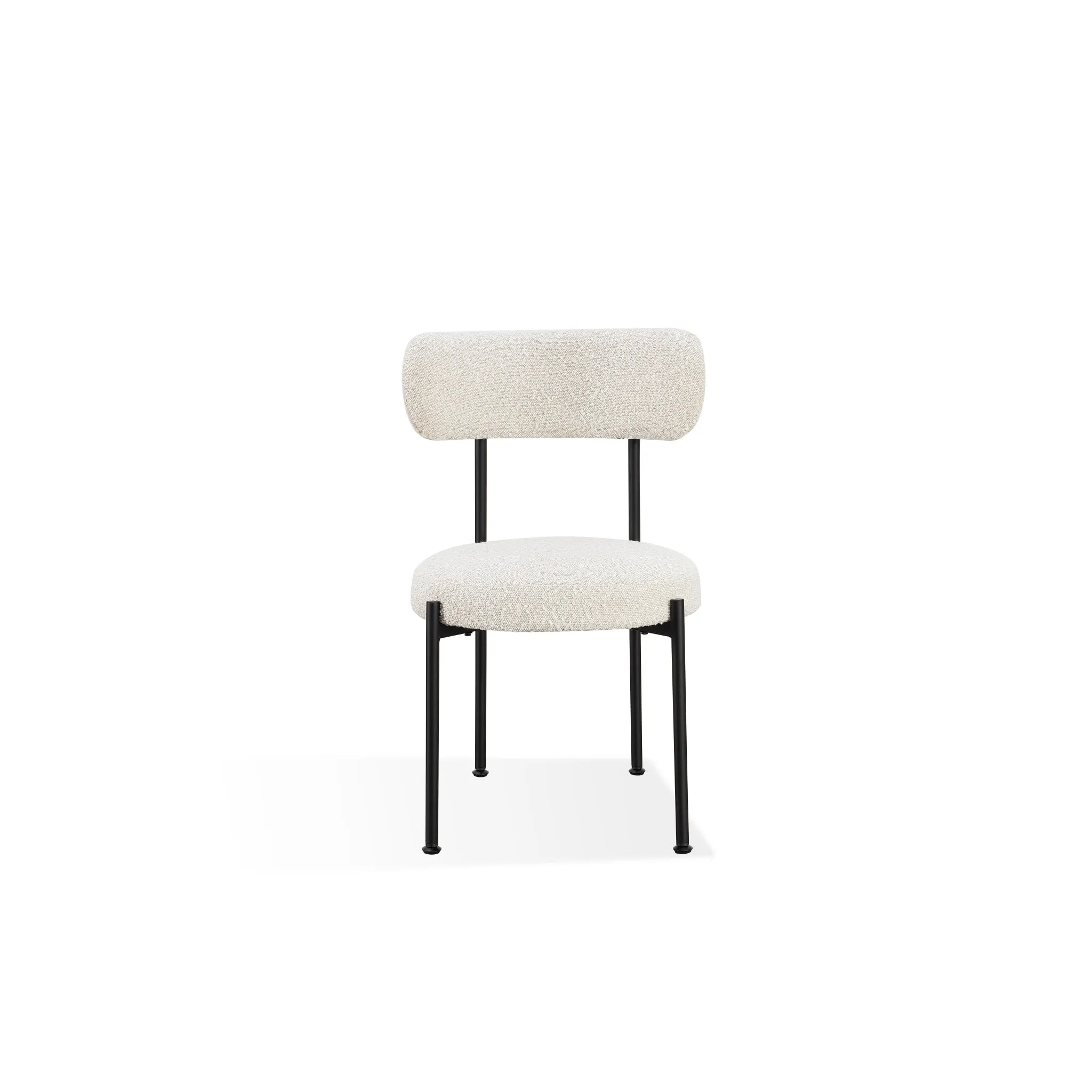 Aere Boucle Upholstered Metal Leg Dining Chair in Ivory and Black