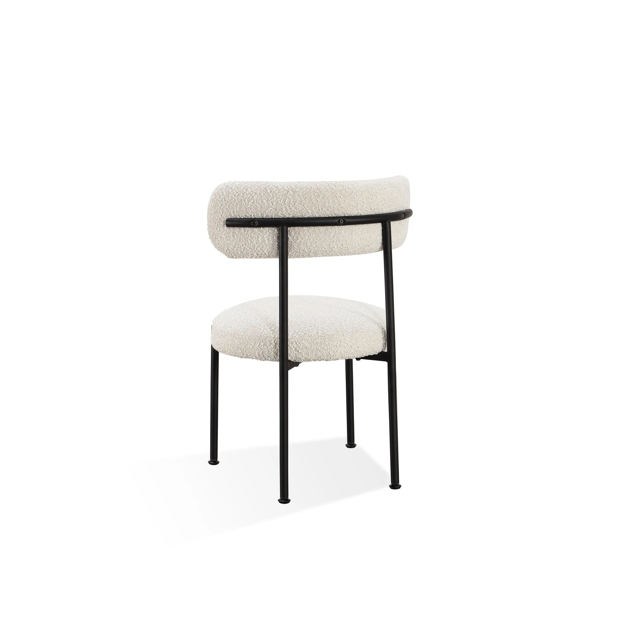 Aere Boucle Upholstered Metal Leg Dining Chair in Ivory and Black