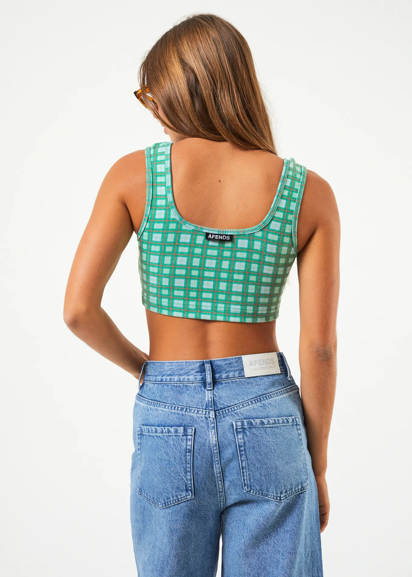 AFENDS Womens Tully - Ribbed Check Sleeveless Top - Forest Check