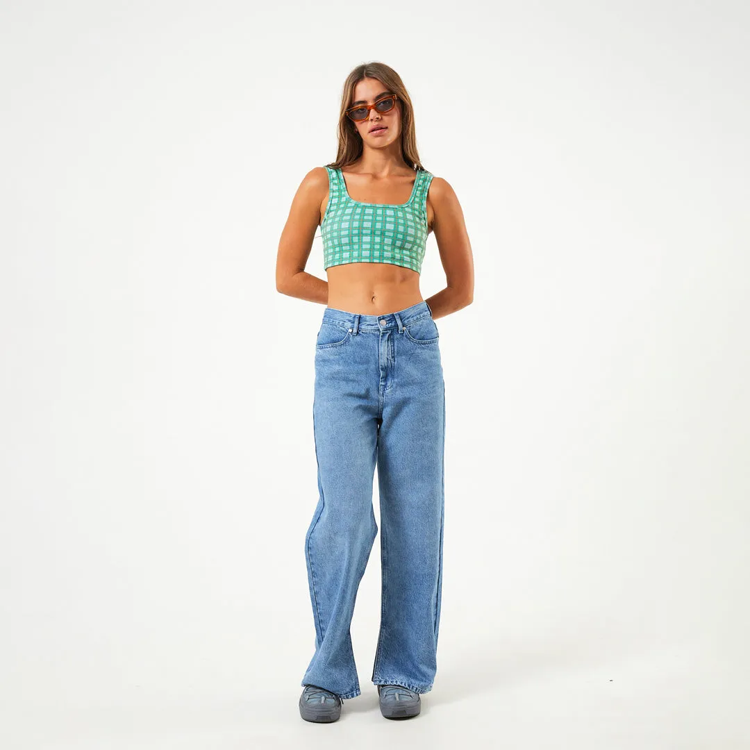 AFENDS Womens Tully - Ribbed Check Sleeveless Top - Forest Check