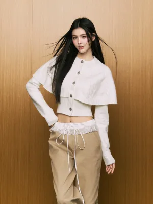 AGAM White Cape-Style Short Sweater with Braided Knit Design