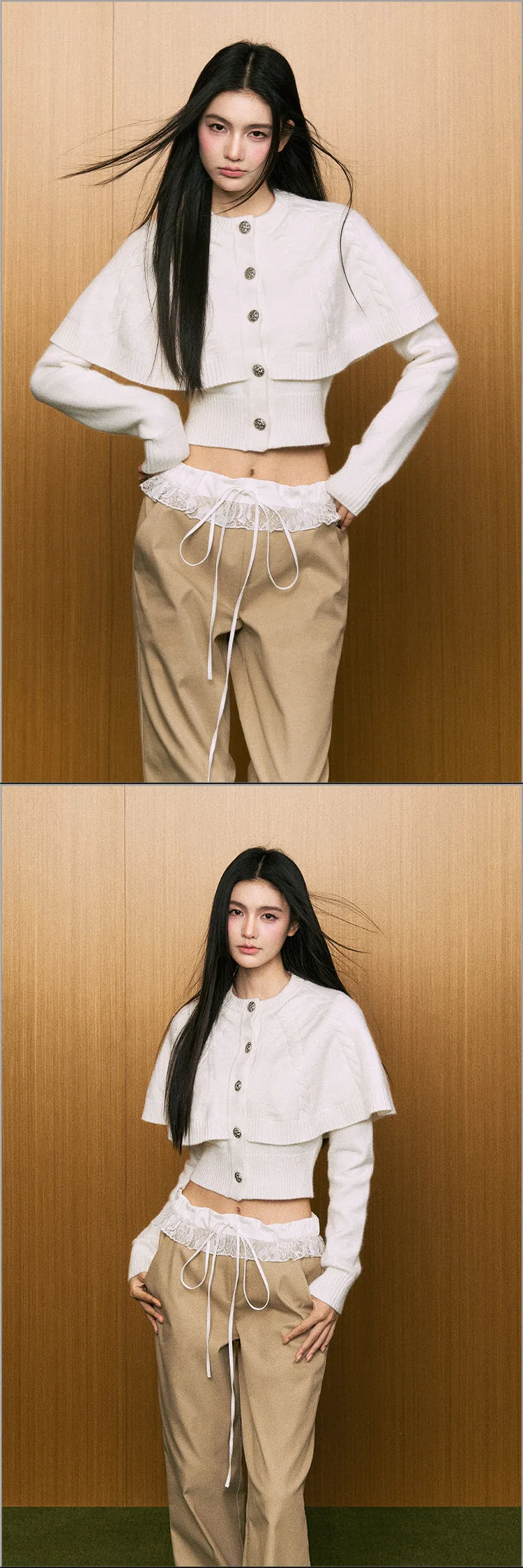 AGAM White Cape-Style Short Sweater with Braided Knit Design