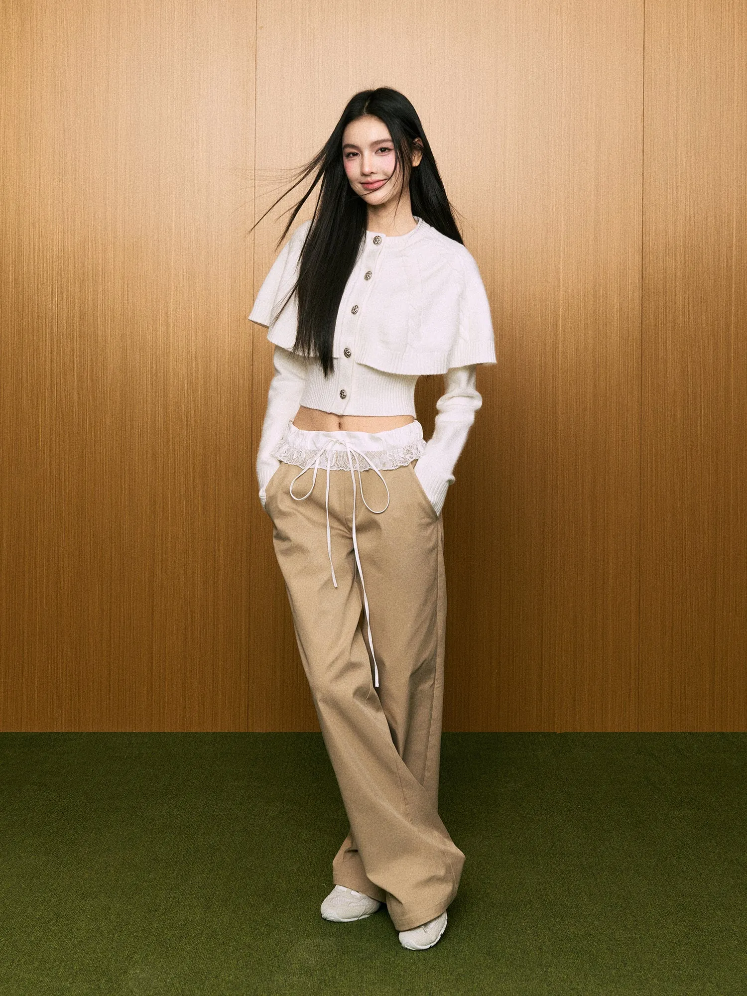 AGAM White Cape-Style Short Sweater with Braided Knit Design