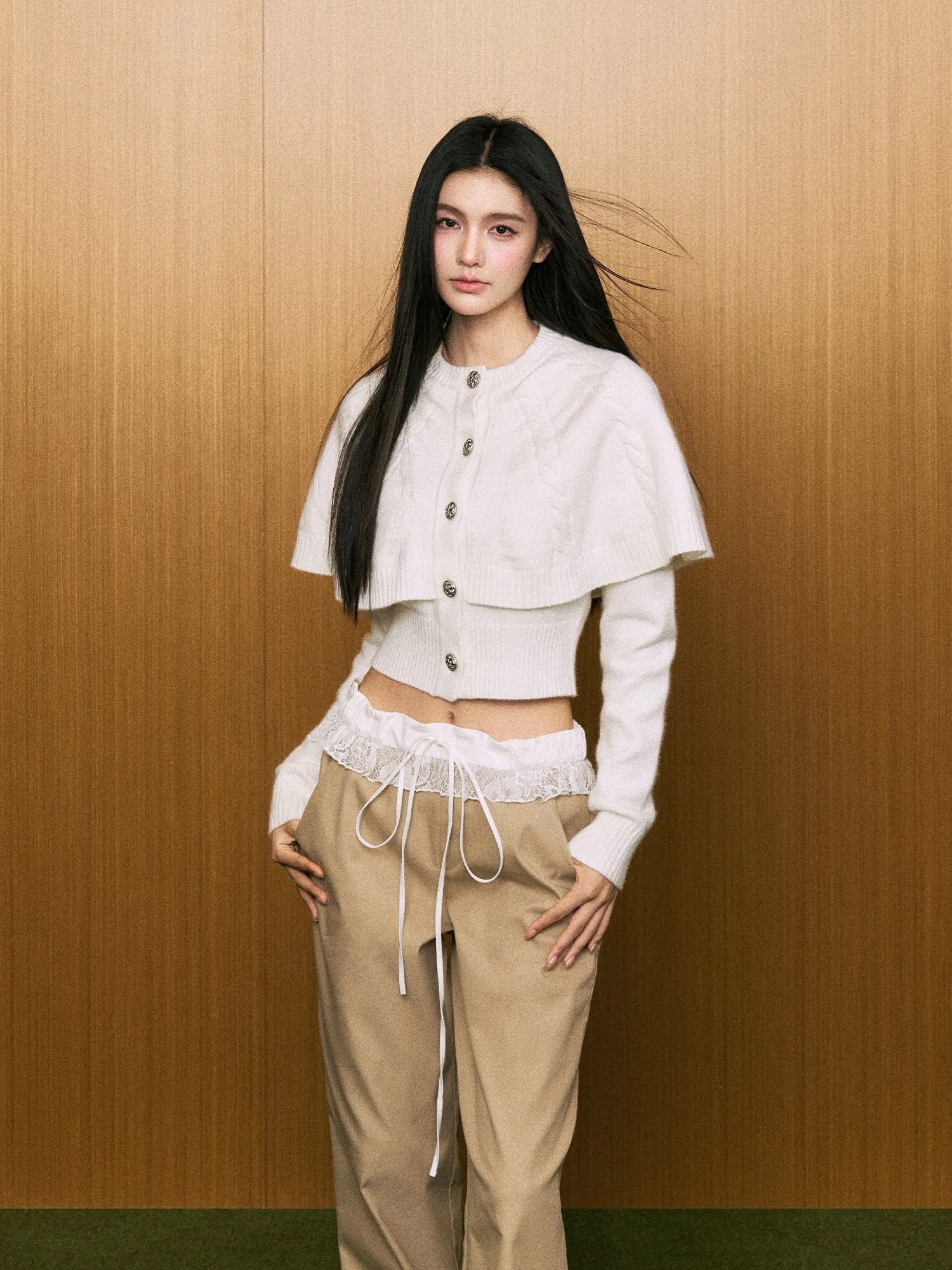 AGAM White Cape-Style Short Sweater with Braided Knit Design