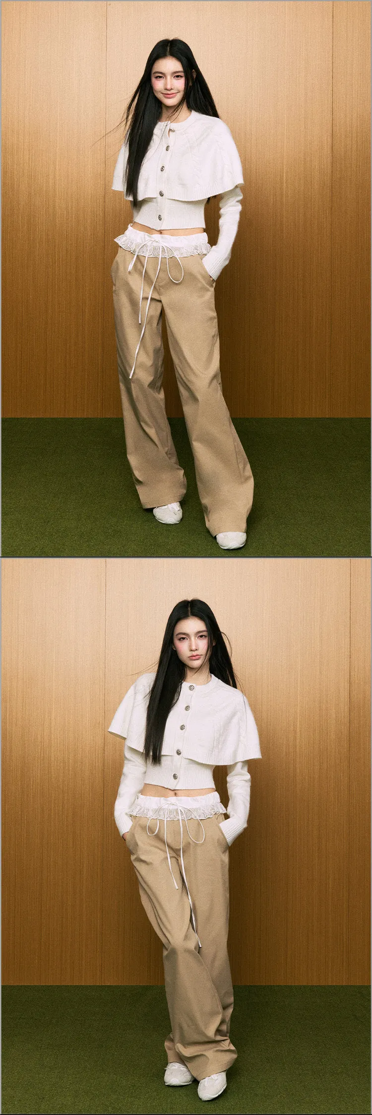 AGAM White Cape-Style Short Sweater with Braided Knit Design