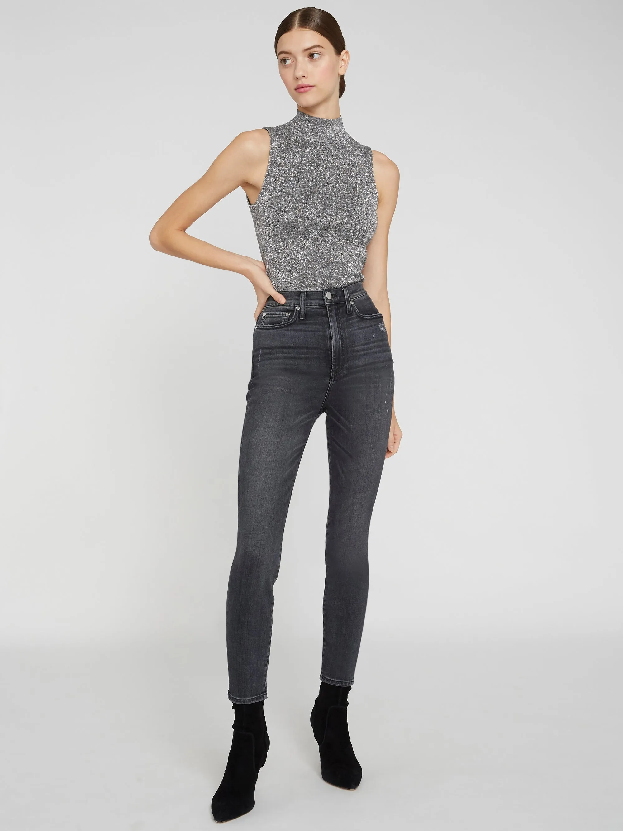 Alice   Olivia - Lanie Sleeveless High Neck Pullover Silver