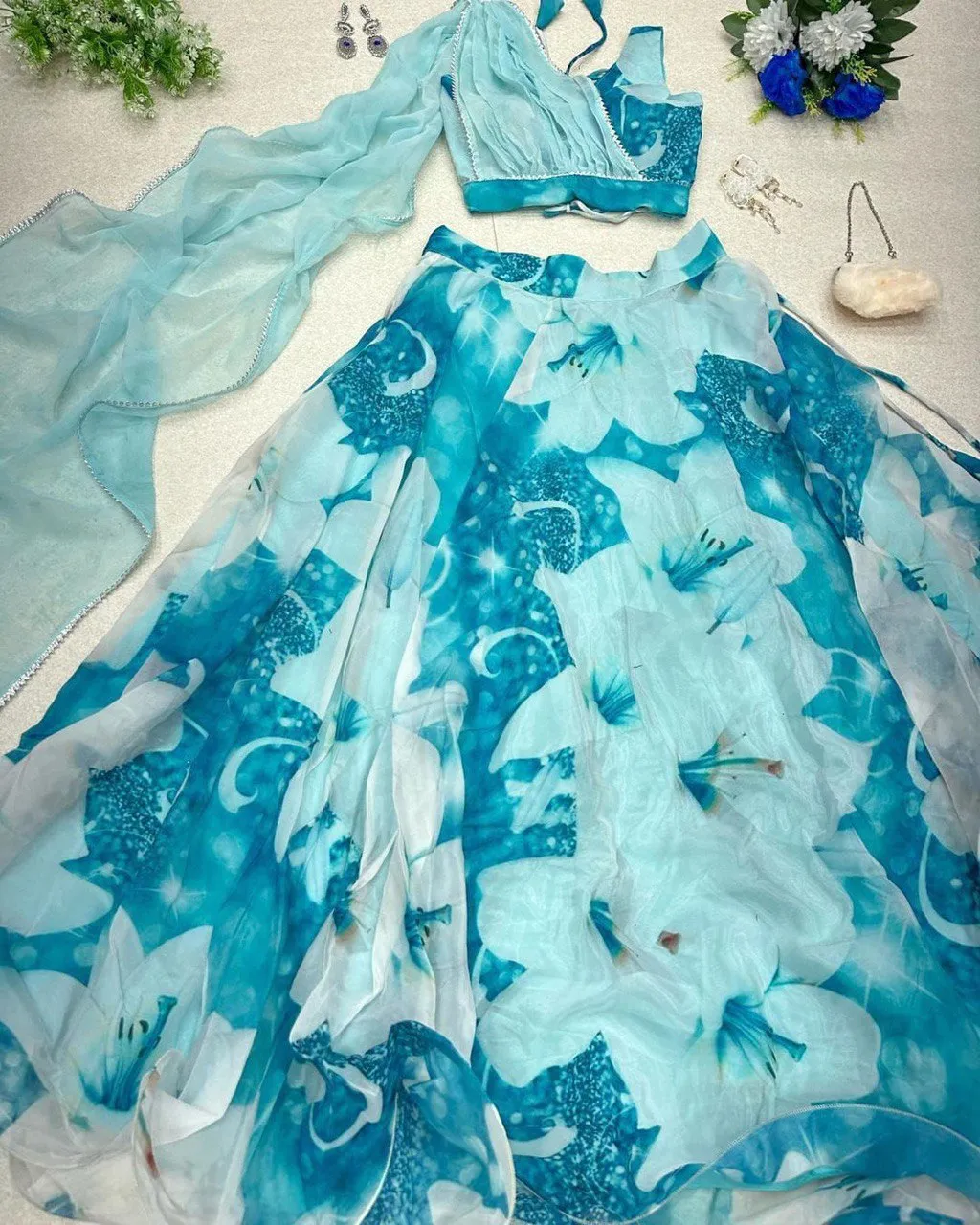 Amazing Sky Blue Color Lehenga Choli With Attach Dupatta