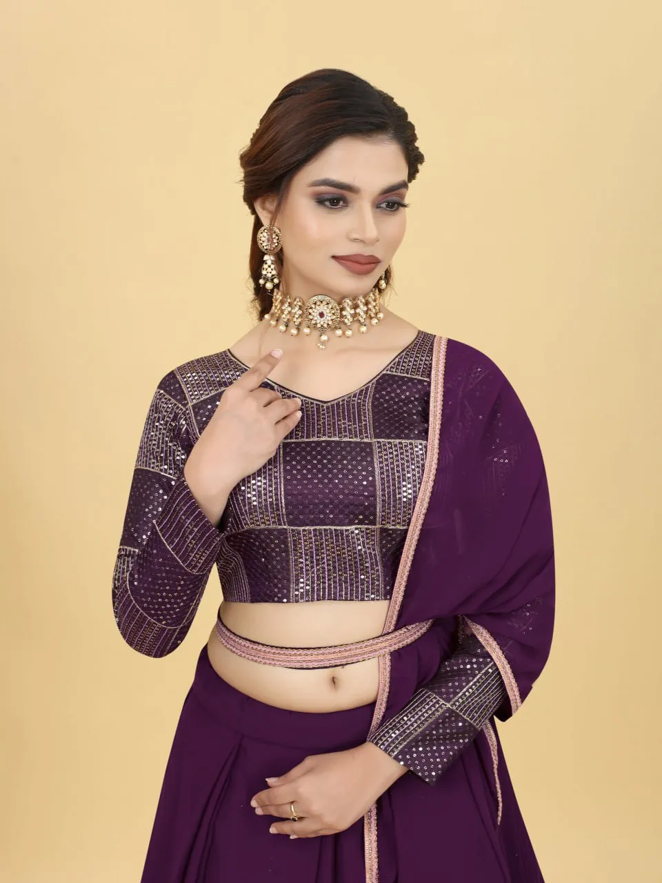Amazing Wine Color Ruffle Style Lehenga Choli
