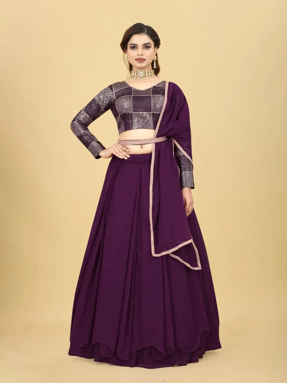 Amazing Wine Color Ruffle Style Lehenga Choli