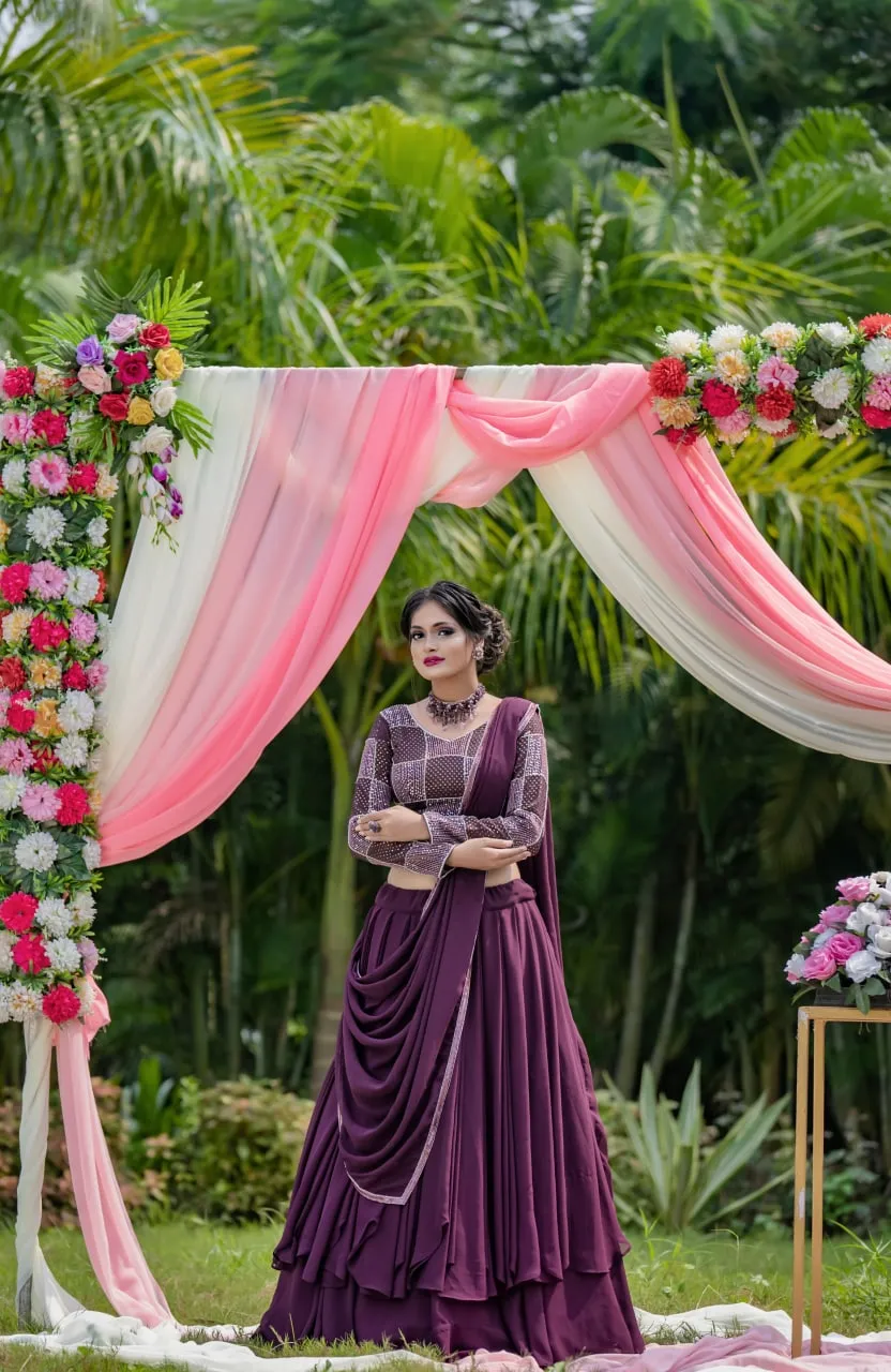 Amazing Wine Color Ruffle Style Lehenga Choli