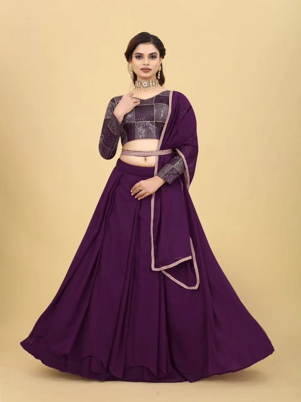 Amazing Wine Color Ruffle Style Lehenga Choli