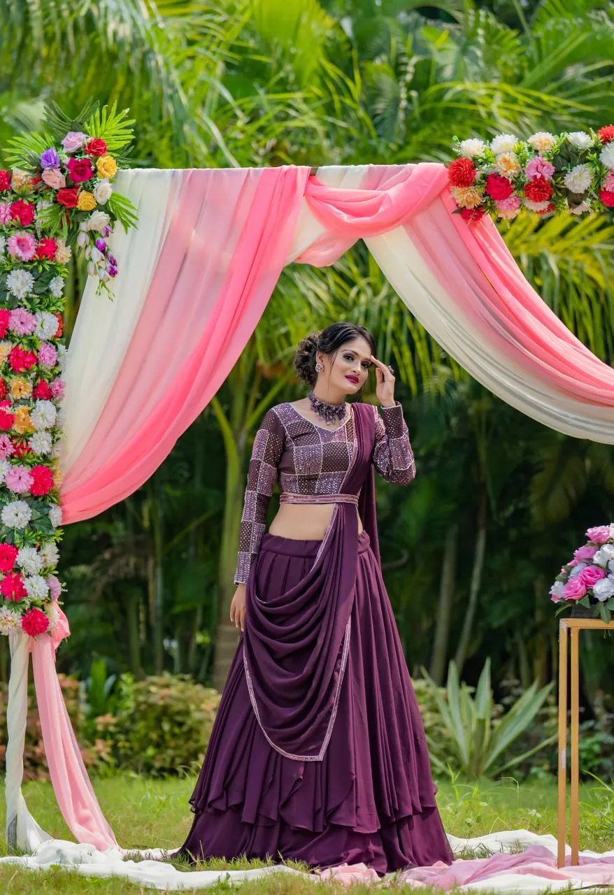 Amazing Wine Color Ruffle Style Lehenga Choli