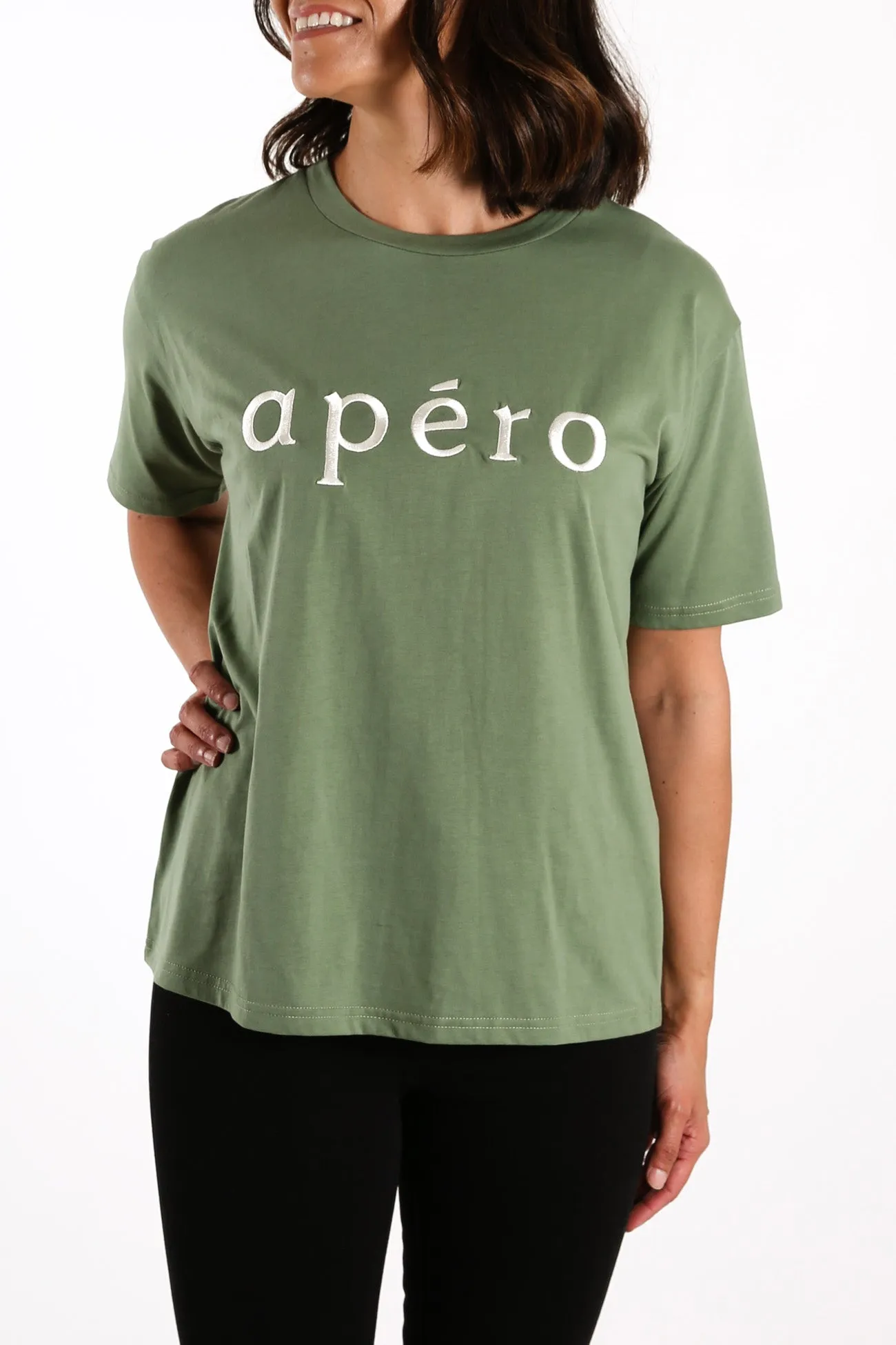 Apero Embroidered Tee Forest Green Cream