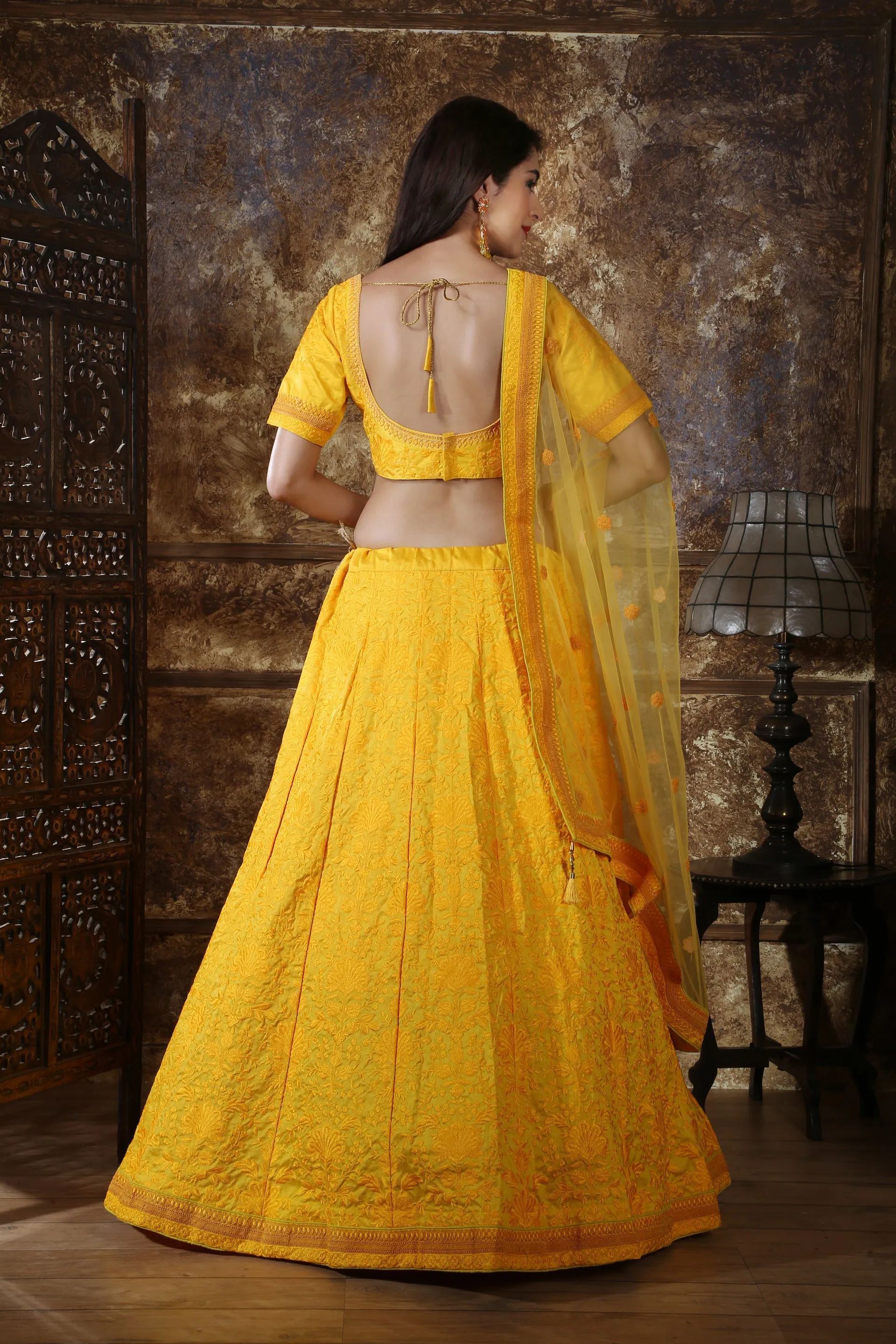 Awesome Yellow Silk Thread and Sequence Embroidered Lehenga Choli