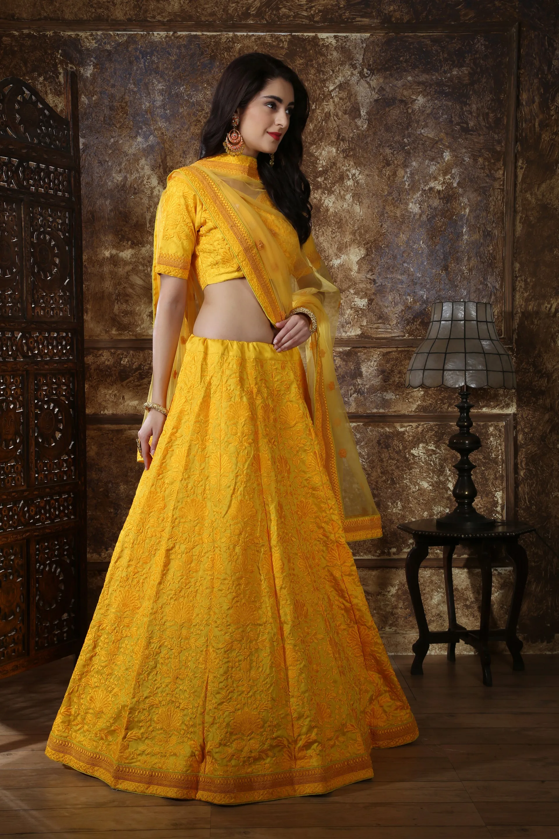 Awesome Yellow Silk Thread and Sequence Embroidered Lehenga Choli