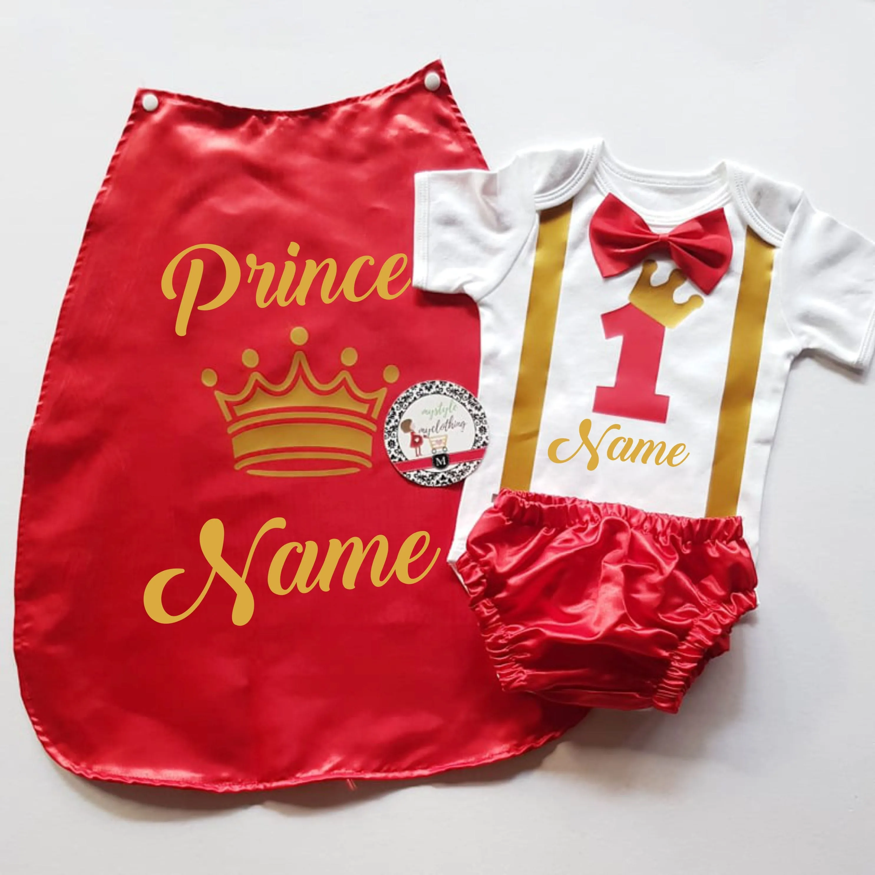 Baby Little Prince  Set with Name Print (No Crown inclusion) - Red