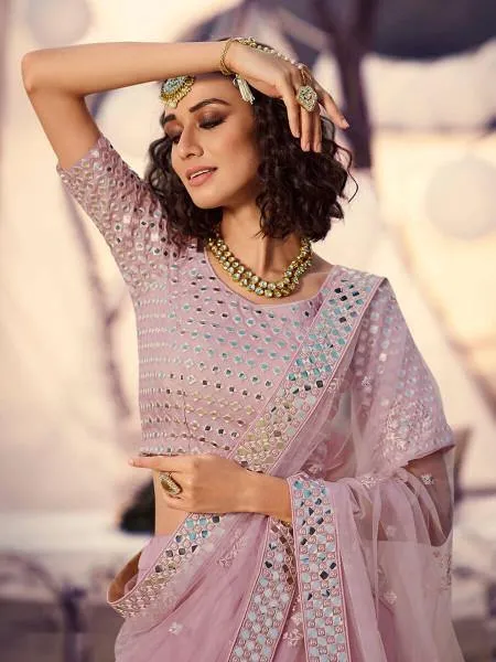 Baby Pink Embroidered Organza Lehenga