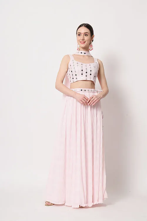 Baby Pink Georgette Crush Pattern On Lehenga Choli