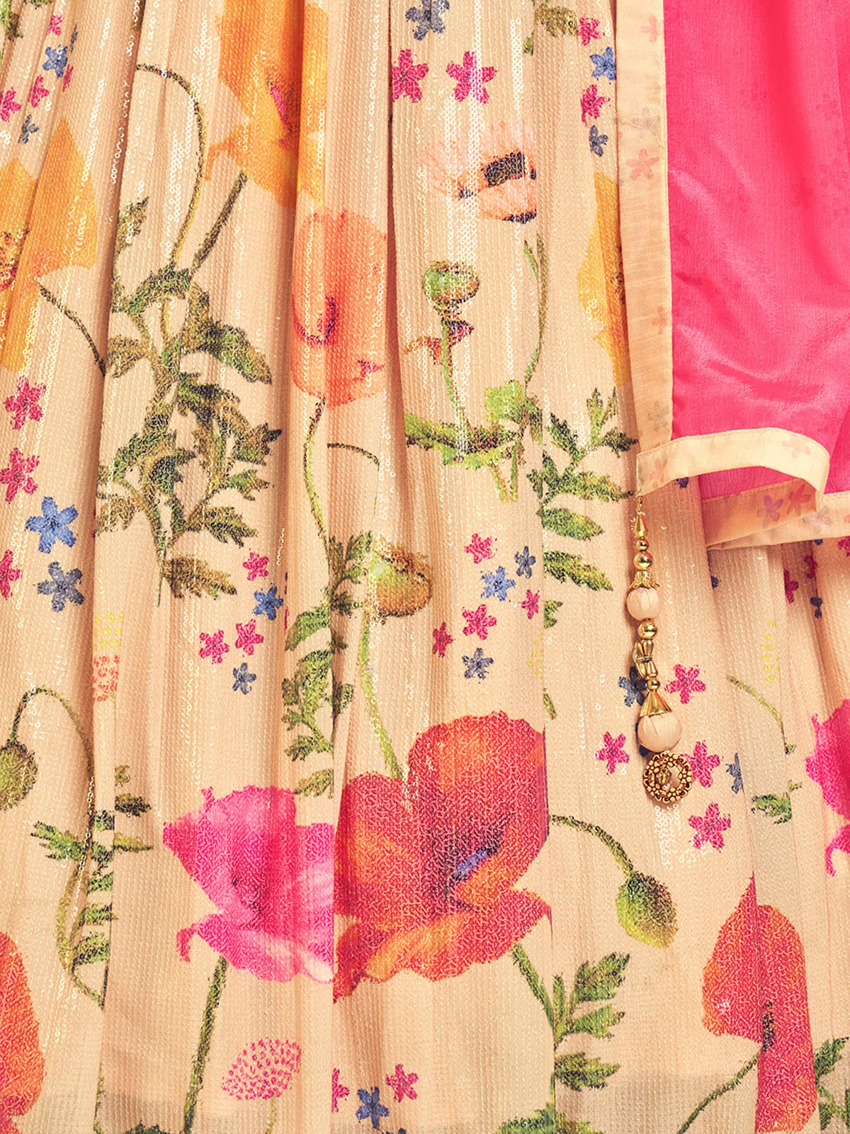 Beautiful Beige Art Silk Sequins Work Stitched Lehenga Choli Set