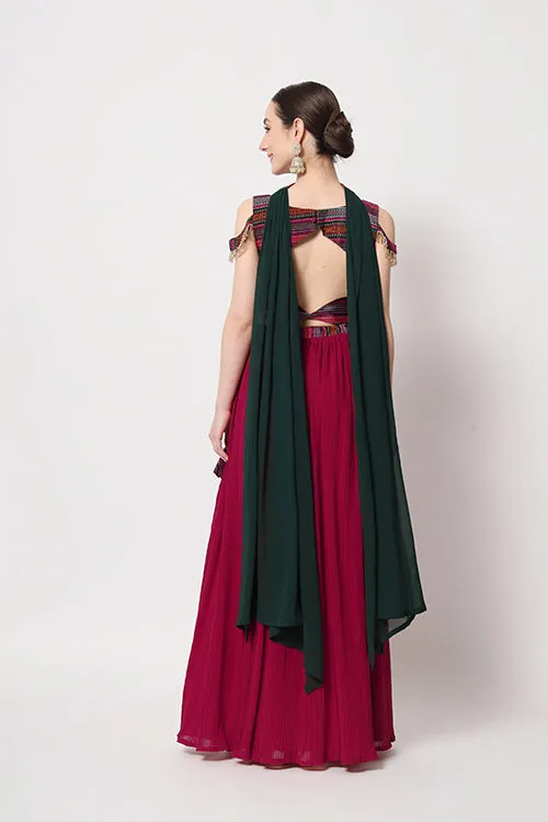 Beautiful Deep Pink Crush Pattern Lehenga Choli