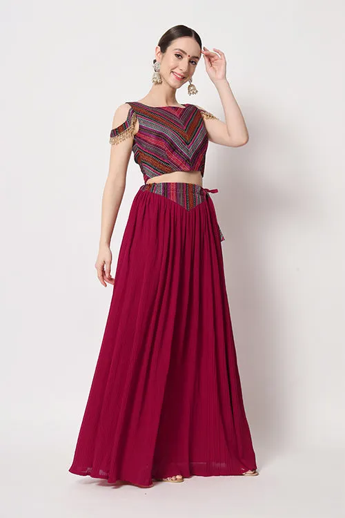 Beautiful Deep Pink Crush Pattern Lehenga Choli