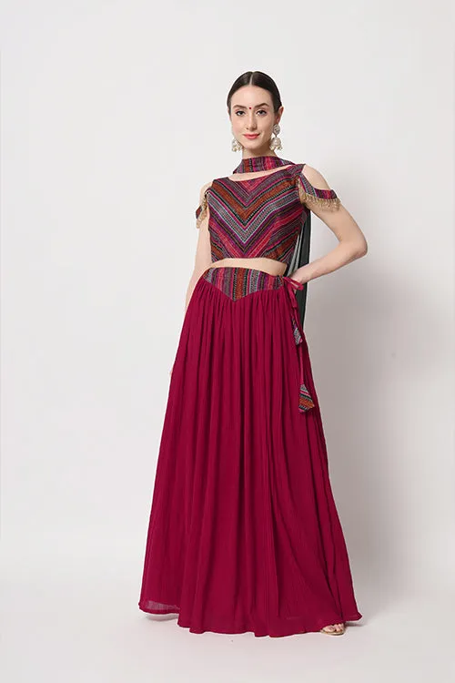 Beautiful Deep Pink Crush Pattern Lehenga Choli