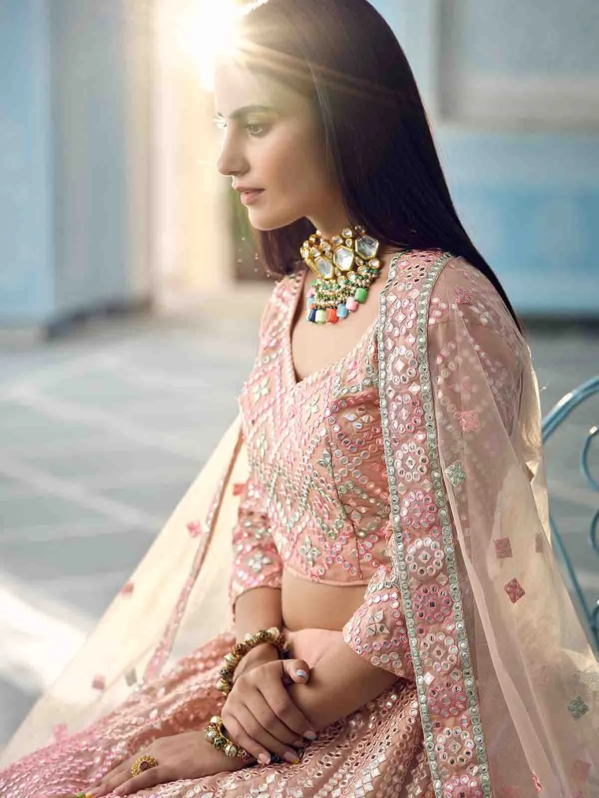 Beautiful Peach Semi Stitched Lehenga With Unstitched Blouse