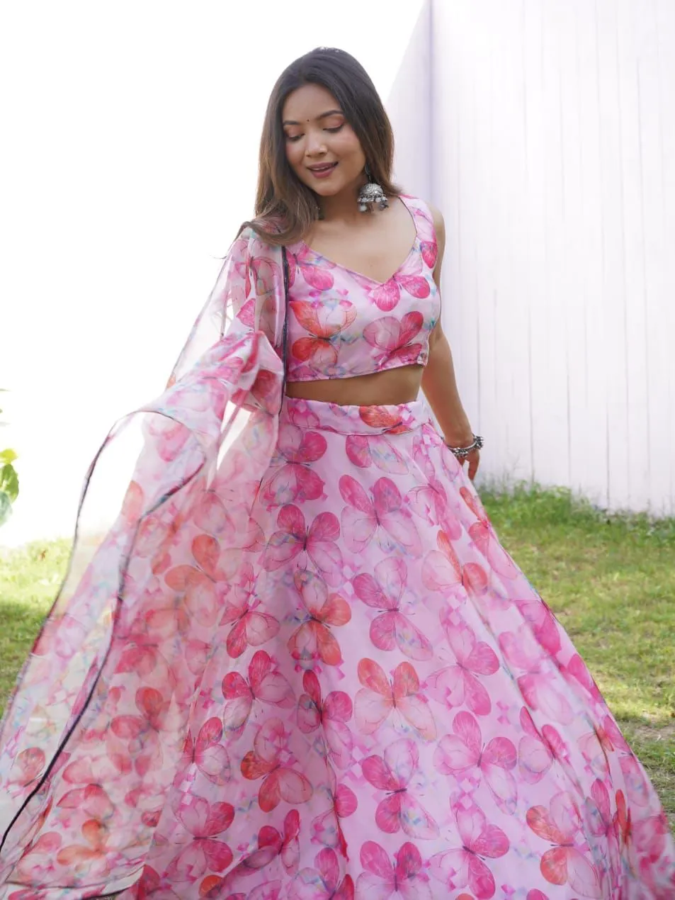 Beautiful Pink Color Digital Print Party Wear Lehenga Choli