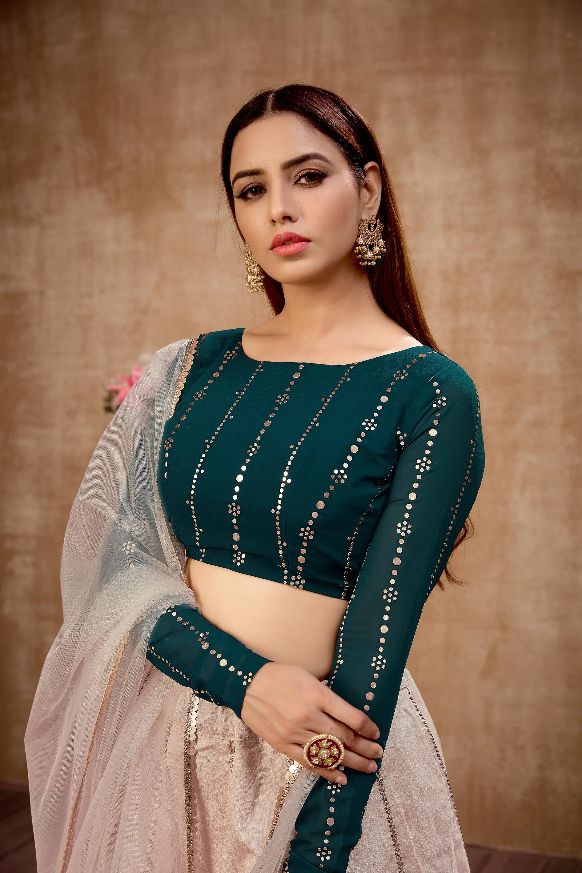 Beige Embroidered Art Silk Wedding Wear Lehenga Choli