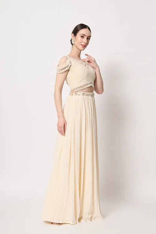 Beige Georgette Crush Pattern On Lehenga Choli