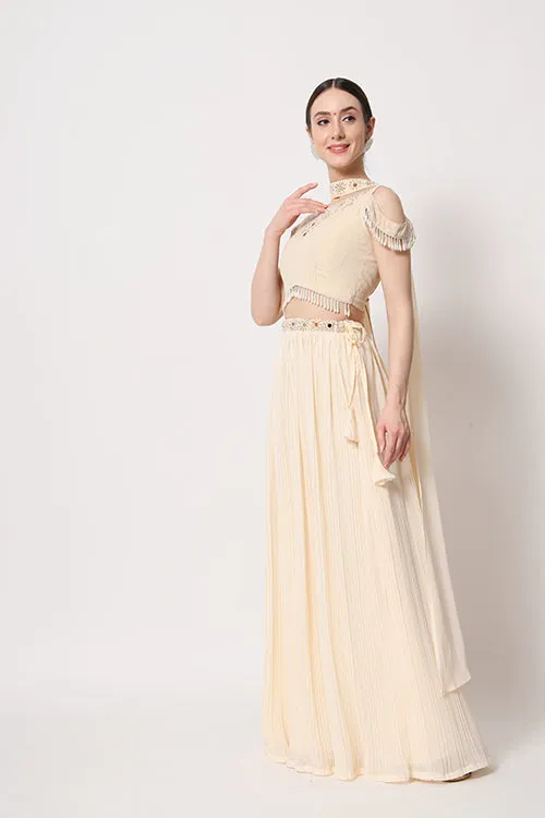 Beige Georgette Crush Pattern On Lehenga Choli