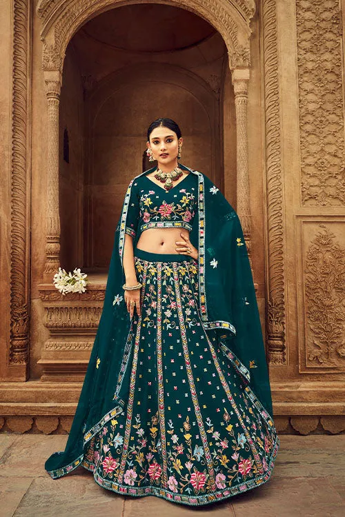 Beige Georgette Thread With Sequince Embroidered Lehenga Choli