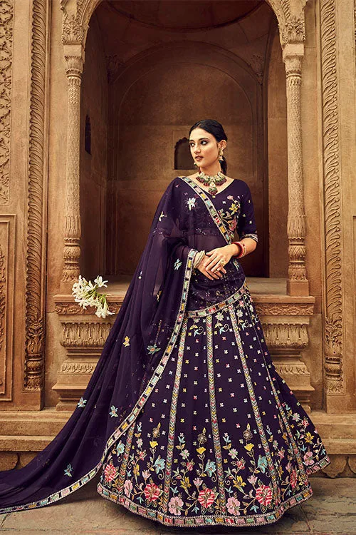Beige Georgette Thread With Sequince Embroidered Lehenga Choli