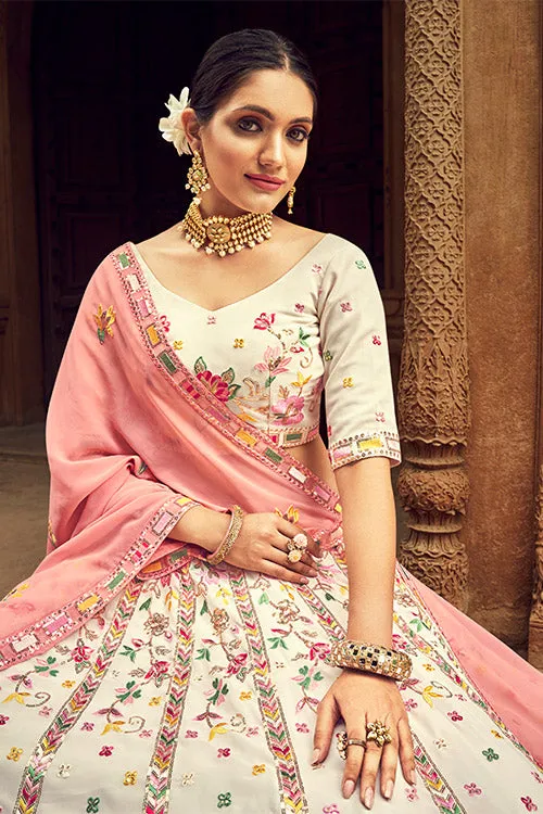 Beige Georgette Thread With Sequince Embroidered Lehenga Choli