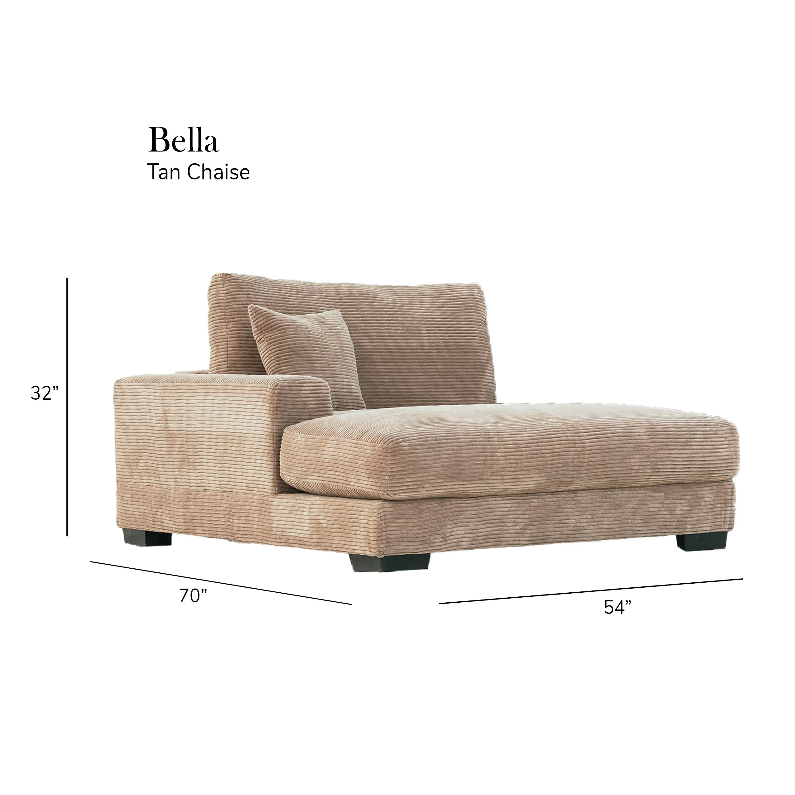 Bella Tan Corduroy Left-Facing 3-piece Sectional