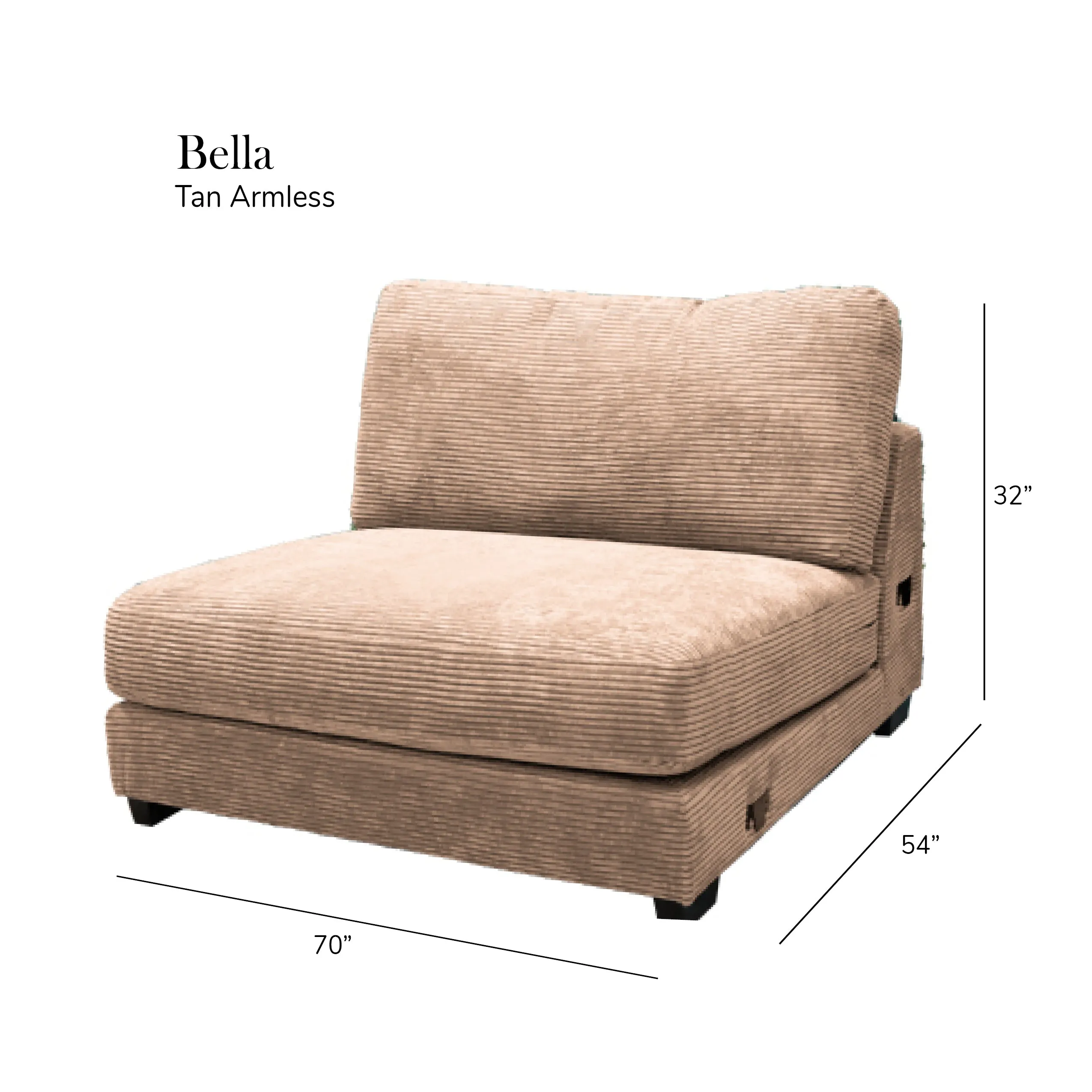 Bella Tan Corduroy Left-Facing 3-piece Sectional