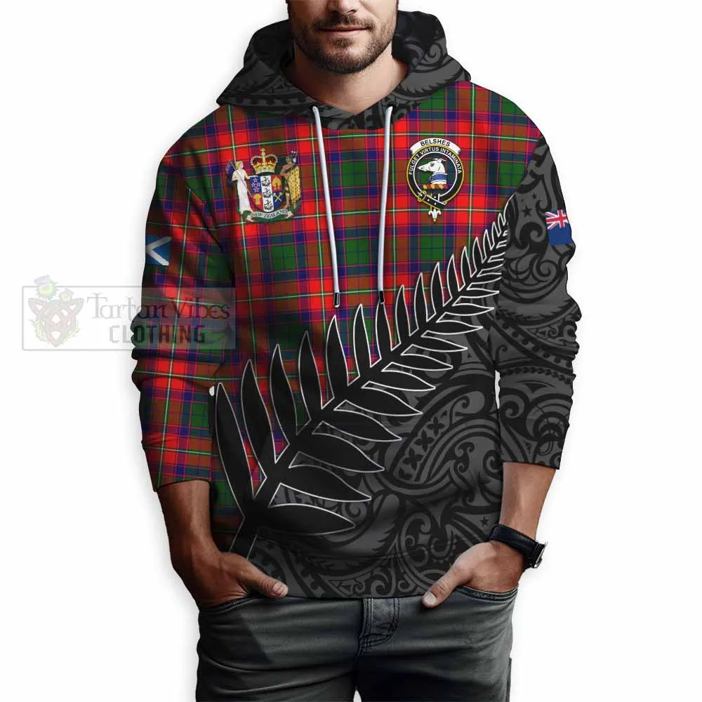 Belshes (Belsches) Crest Tartan Hoodie with New Zealand Silver Fern Half Style