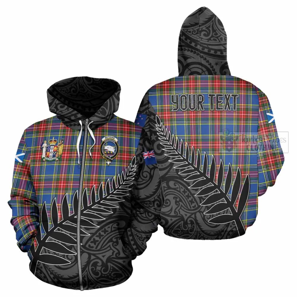 Bethune Crest Tartan Hoodie with New Zealand Silver Fern Half Style