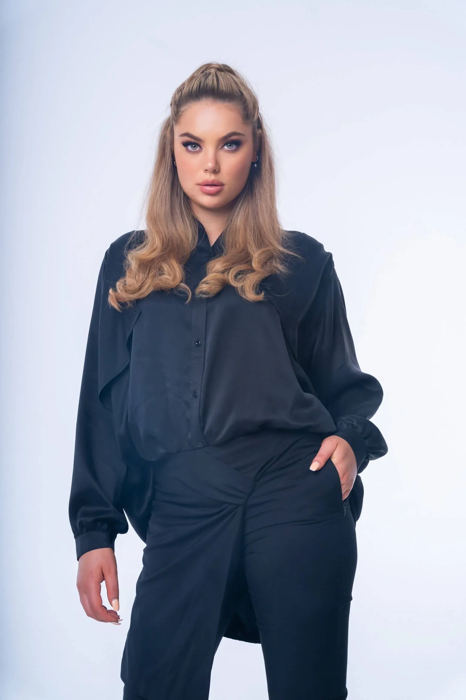 Black Cape Blouse
