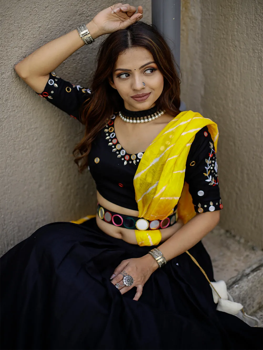 Black Color Plain Cotton Navaratri Chaniya Choli